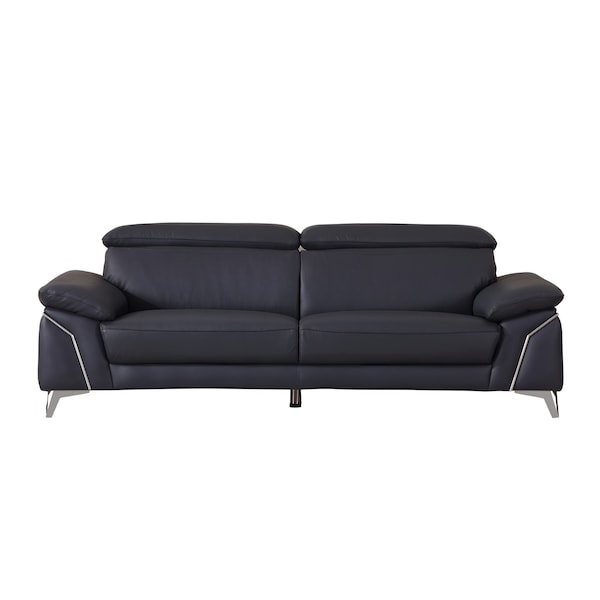 Homeroots 87" Blue Italian Leather Sofa With Silver Legs 329692 - main