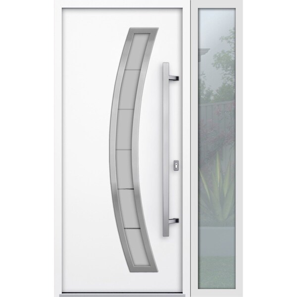 Vdomdoors Steel Door Deux 6500 White Sidelight Exterior Window Stainless Inserts Single Modern Painted-W36+12 DEUX6500EXD-WS-W36+12 x H80-Left-hand Inswing - main
