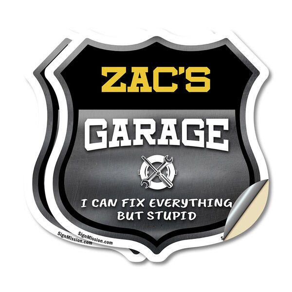 Signmission Zac's Garage I Can Fix Everything But Stupid, 6 inch X 6 inch, Vinyl Decal, 2PK SHI-D-2PACK-6-490-ZAC - main