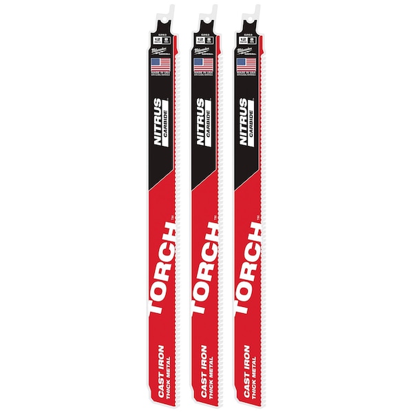 Milwaukee Tool 12 in x 8 TPI Reciprocating Saw Blade, 3 PK 48-00-5363 - main