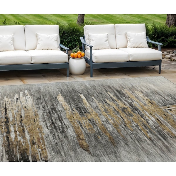 Homeroots 10' X 14' Gray Charcoal And Silver Abstract Washable Indoor Outdoor Area Rug 587655 - main