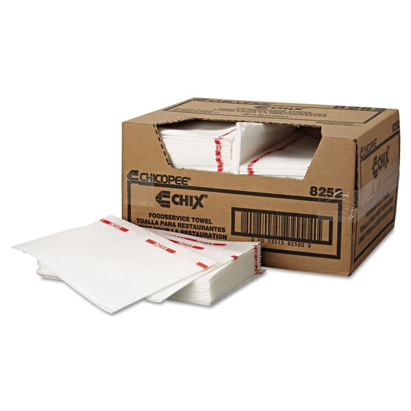 Chix Food Service Towels, Cotton, 13 x 21, White/Red, 150PK CHI 8252 - main