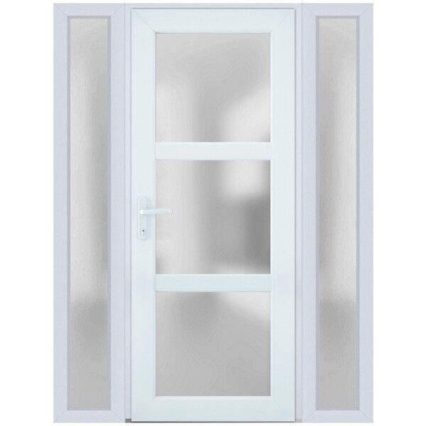 Vdomdoors Front Exterior Prehung FiberGlass Door Frosted Glass / Manux 8552 White Silk / 2 Sidelight and Tran MANUX8552EXD-WS-W12+30+12 x H80+14-LH - main