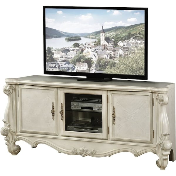 Homeroots 74in Off White Wood And Glass Carved Scrollwork Entertainment Center 347486 - main