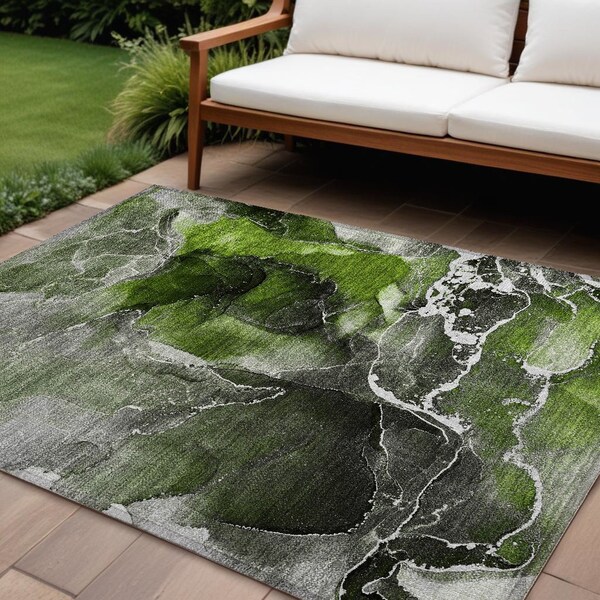 Homeroots 8' X 10' Green Abstract Washable Non Skid Indoor Outdoor Area Rug 559457 - main