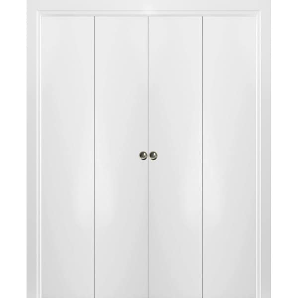 Sartodoors Sliding Closet Double Bi-fold Doors, Planum 0010 White Silk, Sturdy Tracks Moldings Trims Hardware PLANUM0010DBF-WS-72 x 96 (4* 18x96) - main