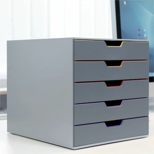 Durable Office Products Stackable Plastic Drawer Box, 5 Drawers, Letter to Folio Size Files, 11.5inx14inx11in, Gray 760527 - main