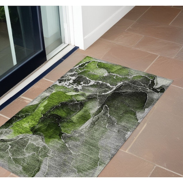 Homeroots 2' X 3' Green Abstract Washable Non Skid Indoor Outdoor Area Rug 559451 - main