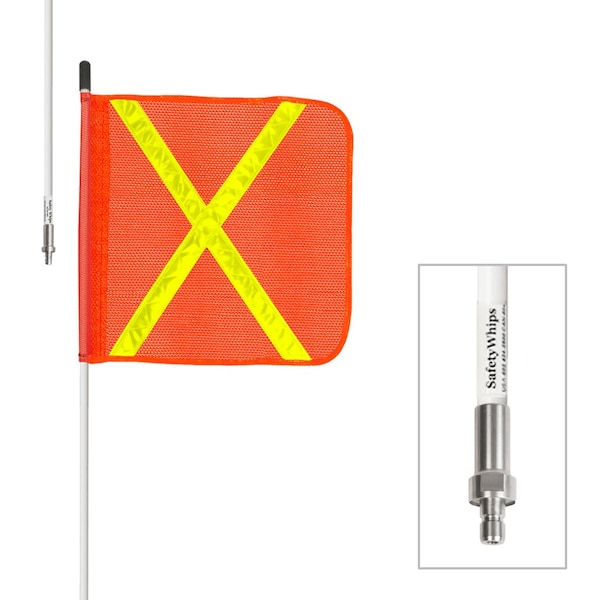 Safetywhips Warning Whip Heavy Duty Whip with Flag, White Whip, Orange Flag, Yellow Reflective X, 60 Length SW05QDNP-X - main