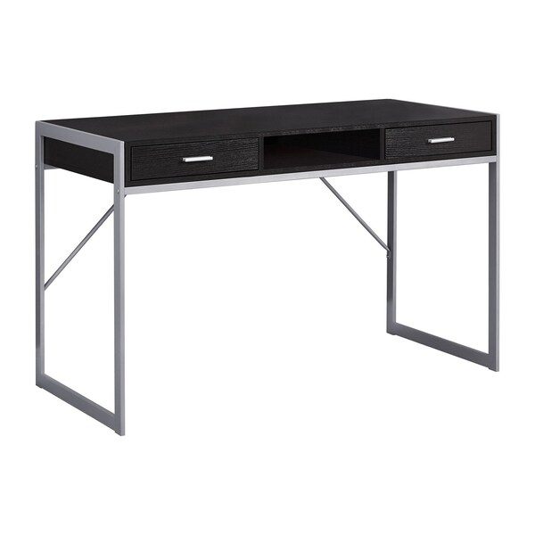 Homeroots 48" Dark Brown and Silver Computer Desk With Two Drawers 333488 - main