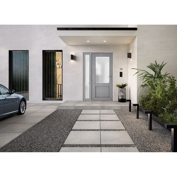 Vdomdoors Front Exterior Prehung FiberGlass Door Frosted Glass / Manux 8422 Grey Ash / Sidelight Exterior Win MANUX8422EXD-SS-W36+14 x H80-LH - main