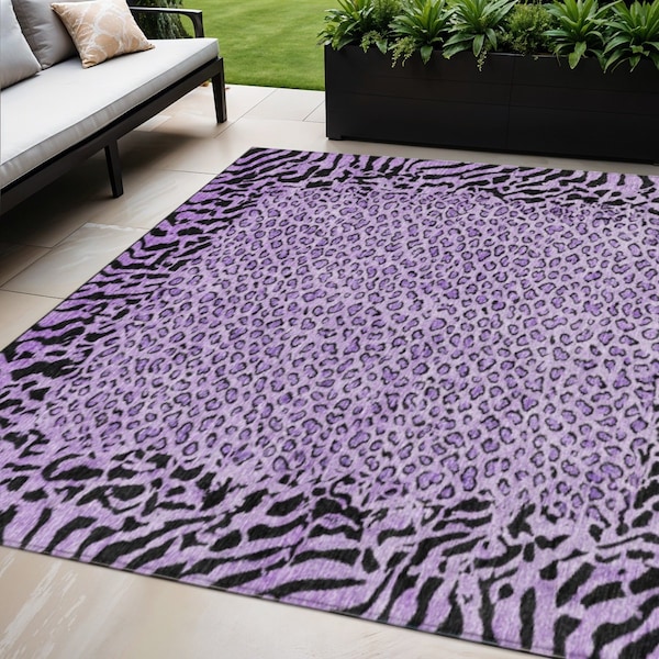 Homeroots 5' X 8' Purple Animal Print Washable Indoor Outdoor Area Rug 607663 - main