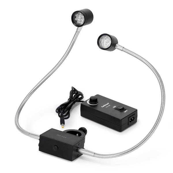Amscope 8W LED Pillar Clamp Dual Gooseneck Illuminator for Stereo Microscopes LED-8W - main