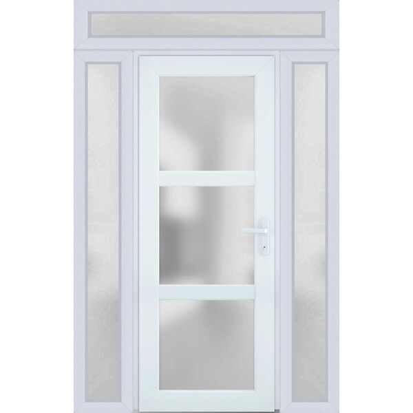 Vdomdoors Front Exterior Prehung FiberGlass Door Frosted Glass / Manux 8552 White Silk / 2 Sidelight and Tran MANUX8552EXD-WS-W14+30+14 x H80+14-RH - main