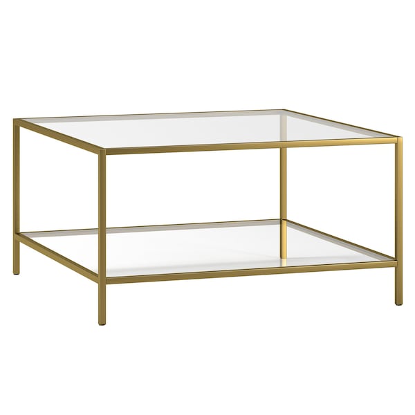 Homeroots 32" Gold Glass And Steel Square Coffee Table With Shelf 520951 - main