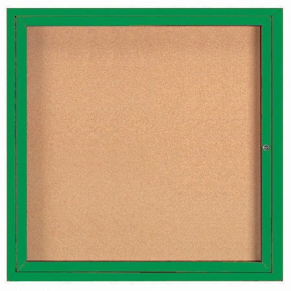 Aarco Enclosed Natural Pebble Grain Cork Bulletin Board w/ Green Powder Coated Al Frame, 36''Hx36''W DCC3636RG - main