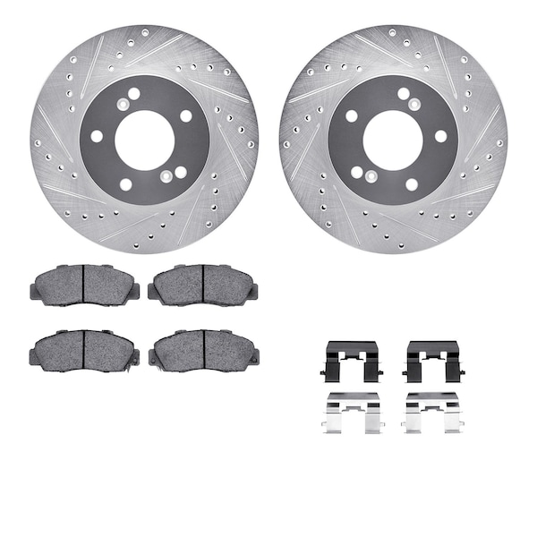 Dynamic Friction Co DFC Rotors-Drilled & Slotted-Silver w/ EURO 5000 Ceramic Brake Pads Incl Hdw 7612-59003 - main