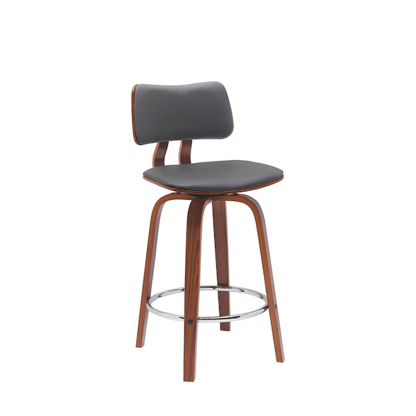 Armen Living Pico 26in Swivel Walnut Wood Counter Stool in Gray Faux Leather with Chrome LCPIBAWAGRY26 - main