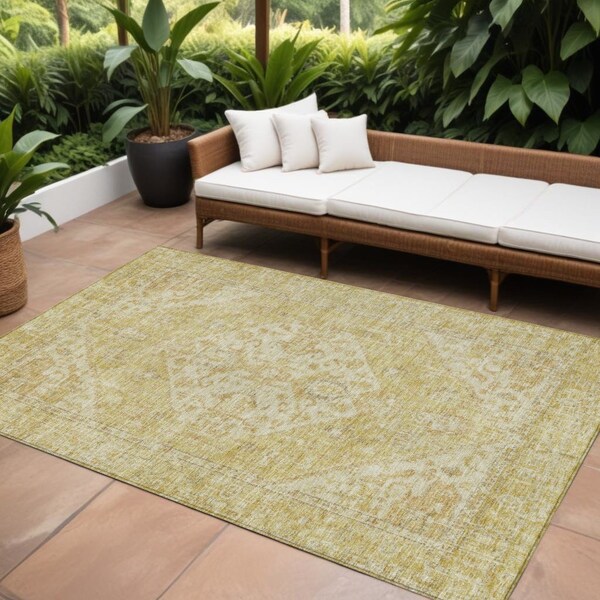 Homeroots 10' X 14' Gold Tan And Beige Oriental Washable Indoor Outdoor Area Rug 603814 - main