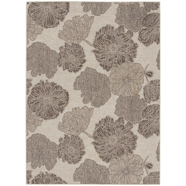 Homeroots 4' X 6' Natural And Ivory Floral Indoor Outdoor Area Rug 552494 - main