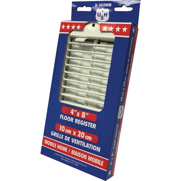 Us Hardware 4'' x 8'' x 9/16'' White Steel Floor Register V-102WB - main
