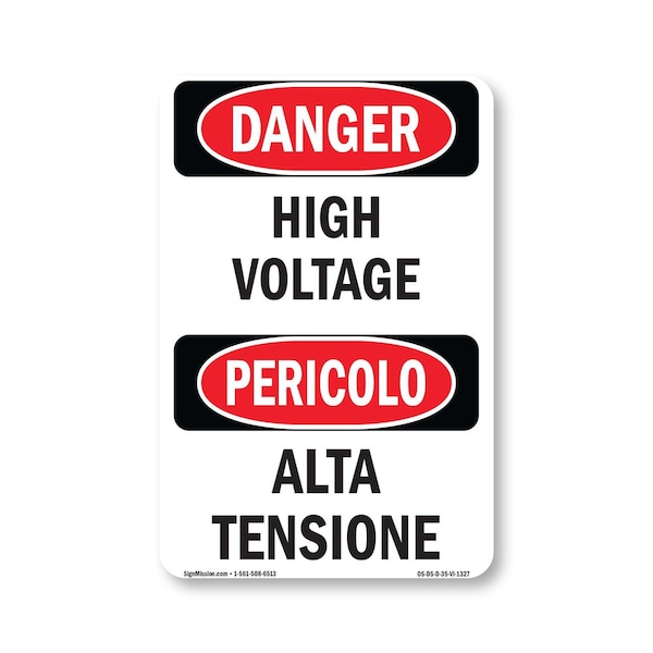 Signmission Safety Sign, OSHA Danger, 5" Height, High Voltage Bilingual, D-35-VI-1327 OS-DS-D-35-VI-1327 - main