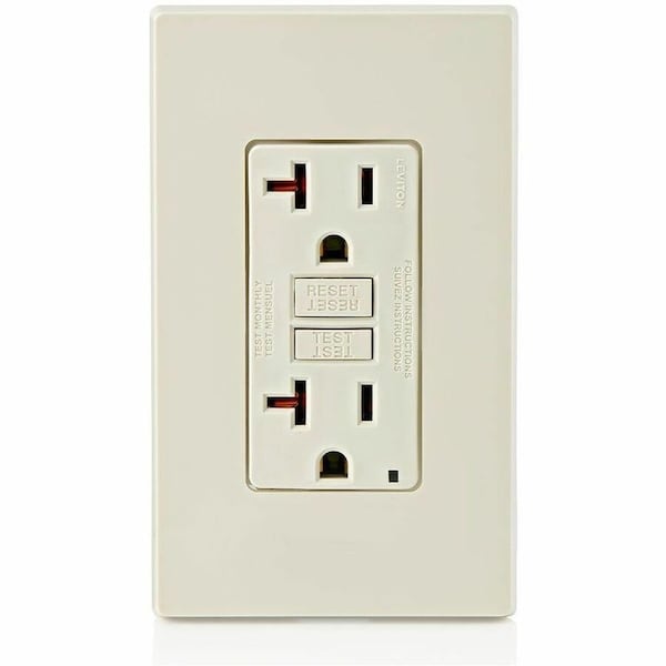 Leviton GFCI Receptacle, 20A, 125Vac, 5-20R, Almond GFNT2-T - main