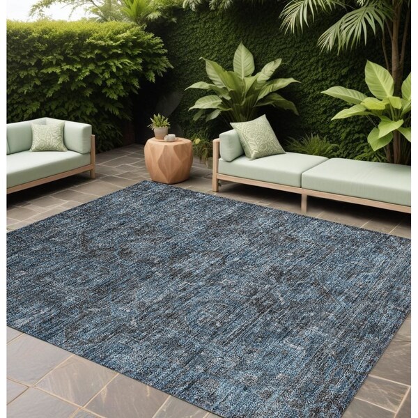 Homeroots 10' X 14' Navy and Black Oriental Washable Non Skid Indoor Outdoor Area Rug 563834 - main