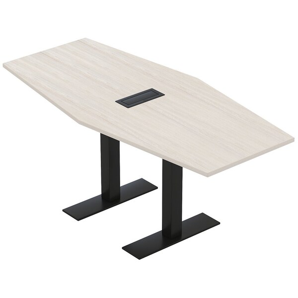 Skutchi Designs 6ft Conference Table With Power Unit | 6 Person Modular Hexagon Meeting Table | Harmony Series HAR-HEX.IR-36X72-T.BK-K458-EBLK - main