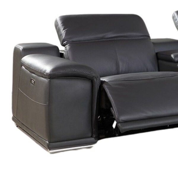 Homeroots Gray Italian Leather Power Reclining U Shaped Six Piece Corner Sectional With Console 366356 - main
