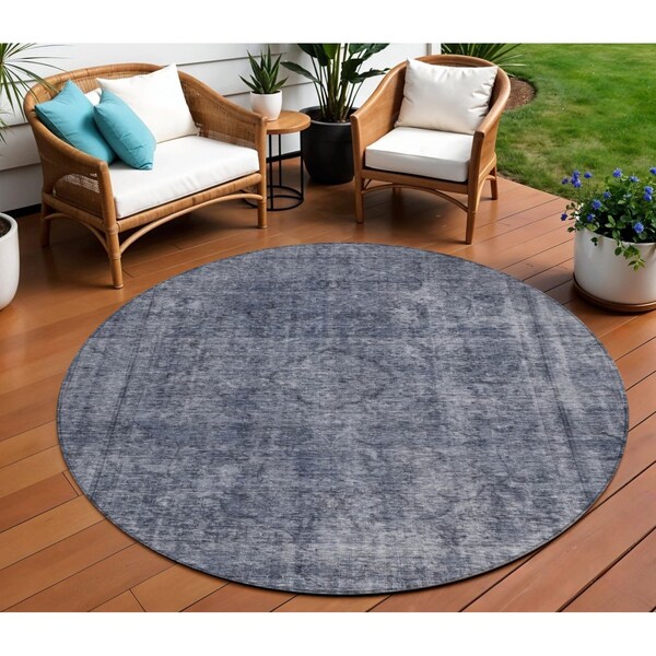 Homeroots 8' Blue And Gray Round Medallion Washable Indoor Outdoor Area Rug 616426 - main