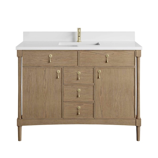 James Martin Vanities Kinnsden 48" Sgl Vanity, Weathered Oak, Sgl Hole 3 CM Wht Zeus Silestone Top and Matching Backsplash D680-V48-WTO-1WZ - main
