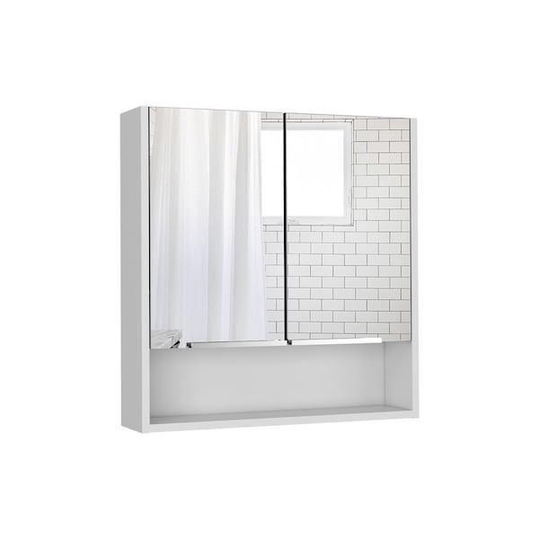 Homeroots Set Of Two White Wood Floating Double Door Bathroom Vanity And Medicine Cabinet With Mirror, 2PK 543609 - main