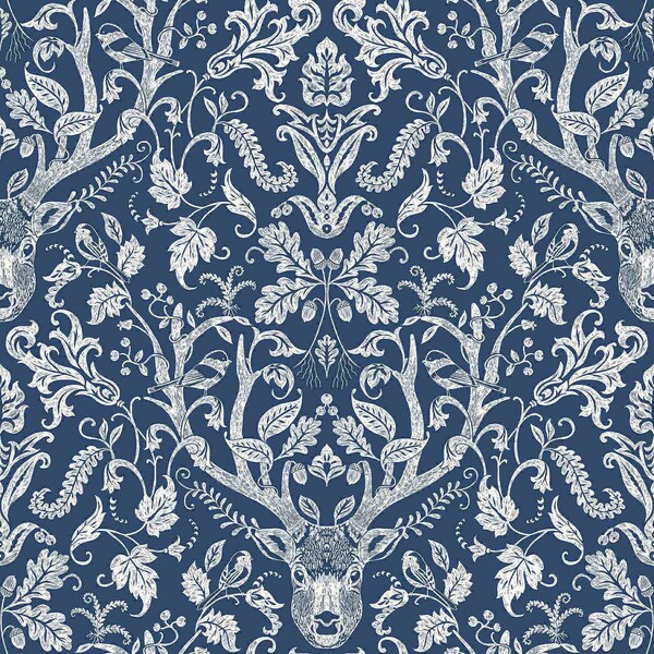 Chesapeake Kiwassa Navy Antler Damask Wallpaper 3118-12703 - main