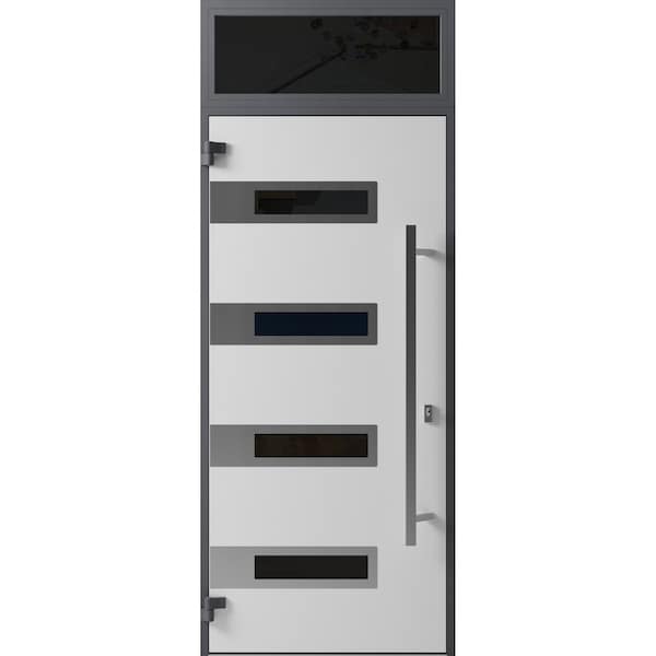 Vdomdoors Front Exterior Prehung Steel Door Ronex0131 Black Enamel Transom Window Sidelite Stainless Inserts RONEX0131EXD-BLK-W36 X H80+16-RH-I - main