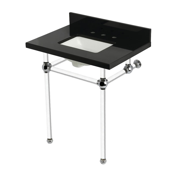 Kingston Brass 30" Black Granite Console Sink with Acrylic Legs, 8-Inch, 3-Hole, Black Granite/Polished Chrome KVPK30KASQ1 - main