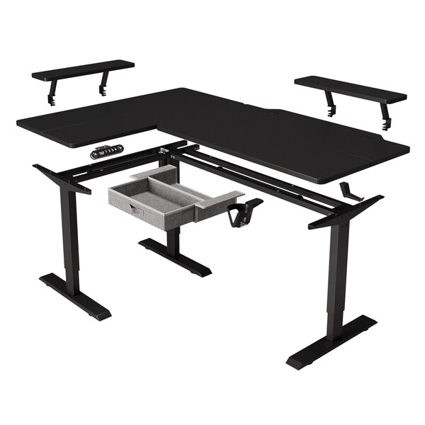 Homeroots Adjustable Oak and Beige Wood and Metal Corner Rolling T-Shape Standing Desk 558723 - main