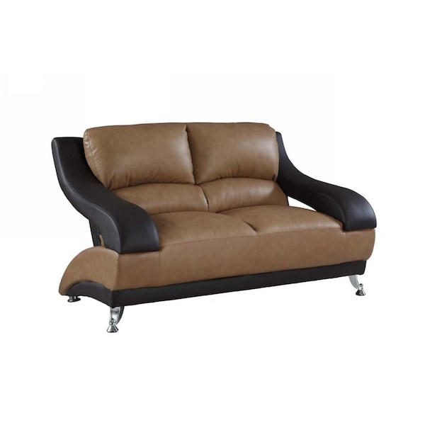 Homeroots 62in Brown and Black And Silver Faux Leather Loveseat 329532 - main