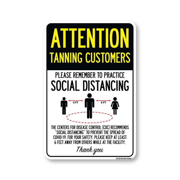 Signmission PSA Tanning Customers Practice Social Distancing 24in X 18in Wall Graphic, OS-NS-RD-1824-25365 OS-NS-RD-1824-25365 - main