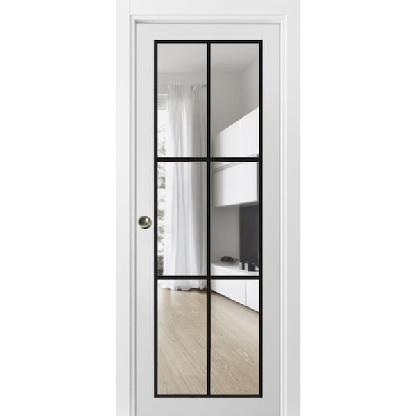 Sartodoors Sliding French Pocket Door Clear Glass, Lucia 2366 White Silk and Aluminum Strips, Kit Trims Rail LUCIA2366PD-WS-42 x 96 - main