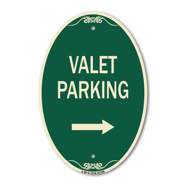 Signmission Valet Parking with Right Arrow, 12 Inch X 18 Inch Architectural Oval, Heavy Gauge Aluminum A-OV-G-1218-22749 - main