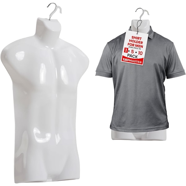 Topmaster Premium Male Shirt Holder, Durable, Lightweight, White Torso with Hanging Hook TMBTHLWH1 - main