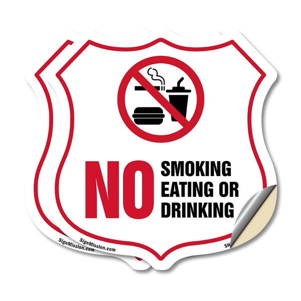 Signmission No Smoking Shield Sign No Smoking Eating, 18 inch X 18 inch, Vinyl Decal, 2PK SHI-D-2PACK-18-400 - main