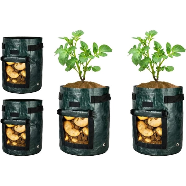 Ipower 10 Gallon Potato PE Grow Bags with Flap, Garden Planting Nonwoven Fabric Pots, 4PK GLGROWBAGWINDOWPE10X4 - main