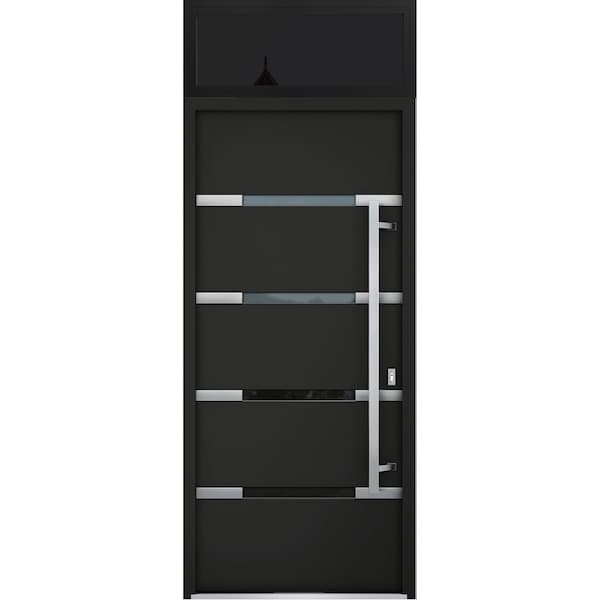 Vdomdoors Steel Door Deux 1105 Black Enamel Transom Window Sidelite Stainless Inserts Entry Door Painted W36x DEUX1105EXD-BLK-W36xH80+16-LH-O - main