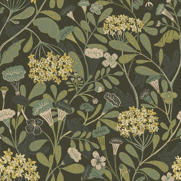 A-Street Prints Hybbe Dark Green Hydrangea Garden Wallpaper 2999-55022 - main