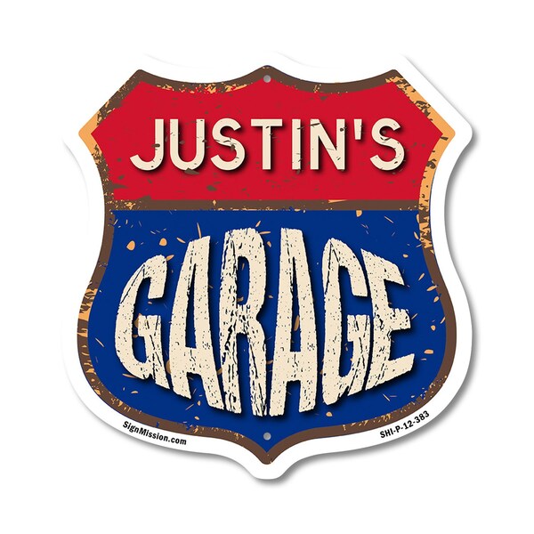 Signmission Justin's Garage, 12 Inch X 12 Inch, Plastic Sign SHI-P-12-383-JUSTIN - main