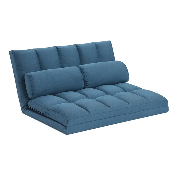 Homeroots 45" Blue Futon Convertible Sleeper Loveseat and Toss Pillows 526458 - main