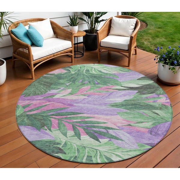 Homeroots 8' Sage And Mint Green Round Floral Washable Indoor Outdoor Area Rug 611122 - main