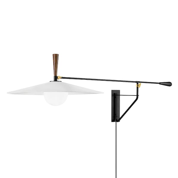Troy Lighting Duarte 1 Light Plug-In Sconce 66.5 In. Patina Brass/Soft Black PTL1028-PBR/SBK - main